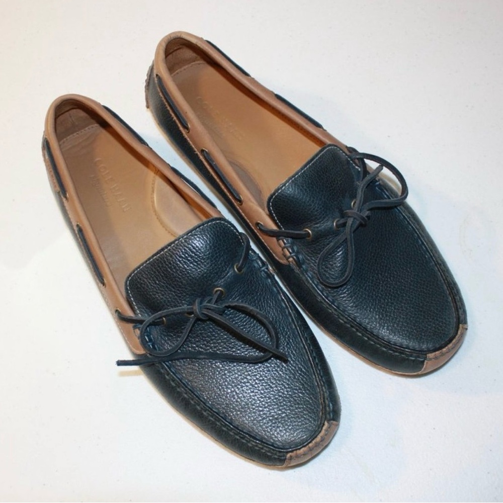 Cole Haan Navy Blue and Tan Loafers